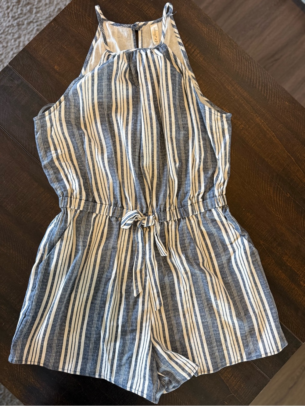 BeBop Blue and White Striped Halter Romper